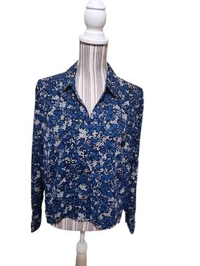 Michael Kors Navy and White Floral Button-Down Shirt